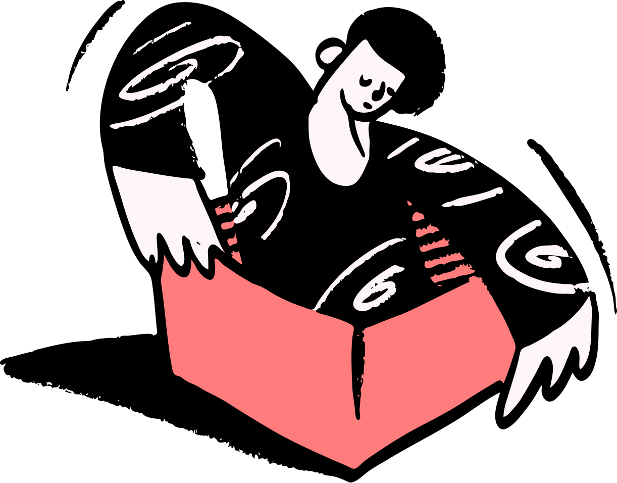 illustration of person climbing out of box